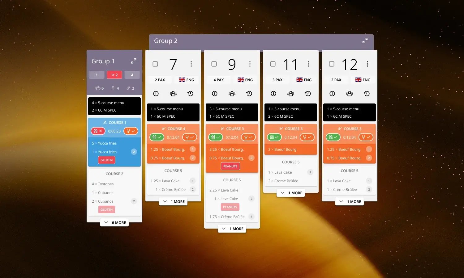 Grouped kitchen tickets in the Annoncer Kitchen Management System