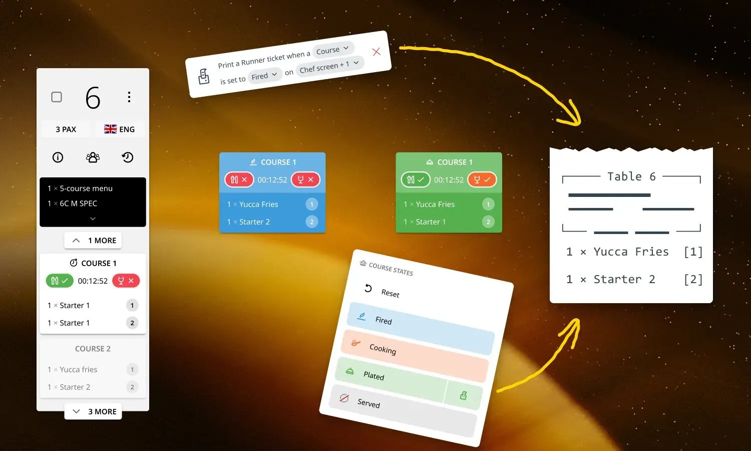 Kitchen printing options in the Annoncer Kitchen Management System