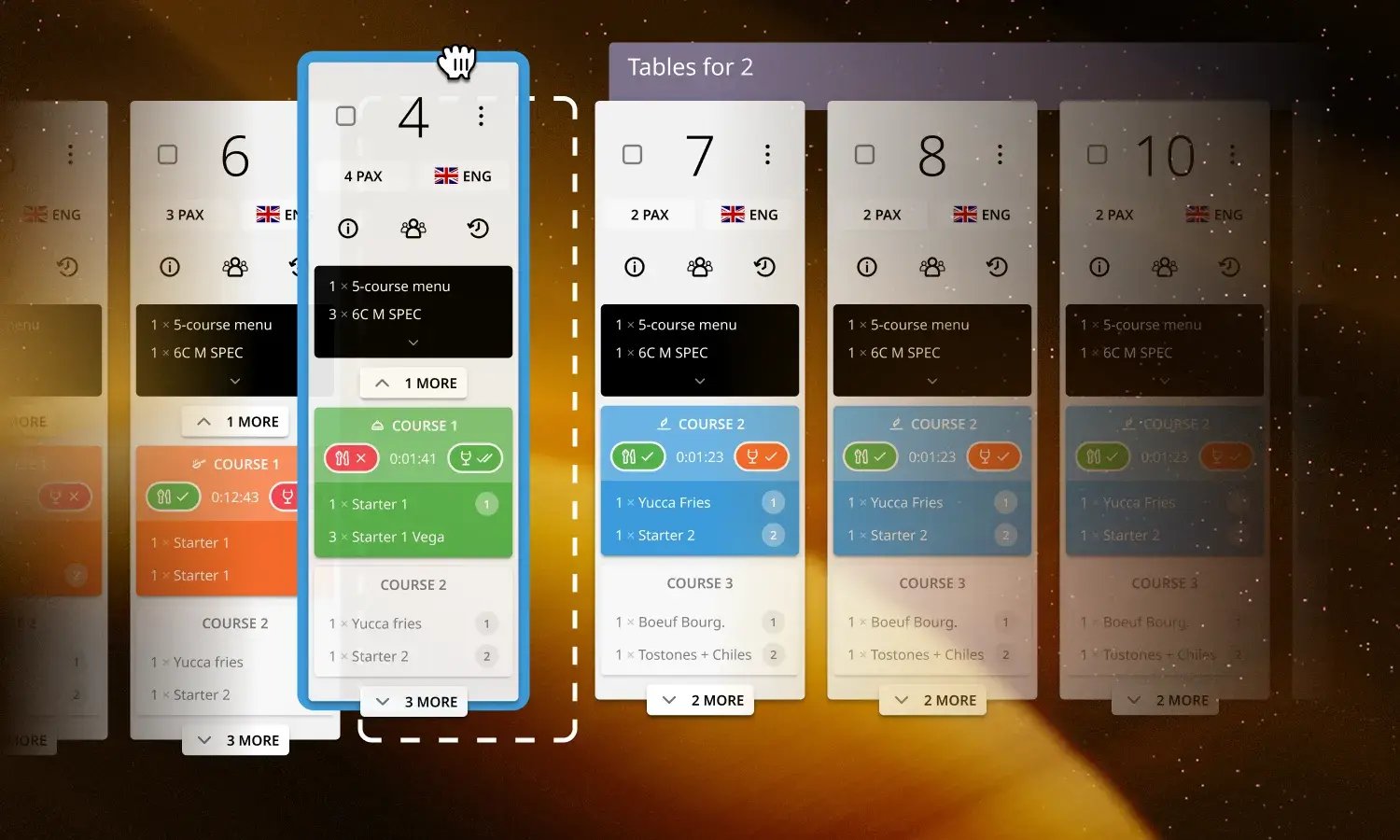 Sorting, reordering and renaming kitchen tickets in the Annoncer Kitchen Management System
