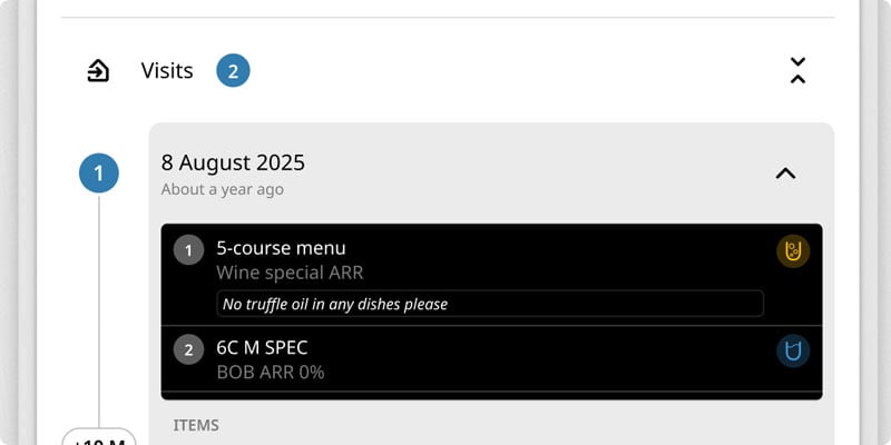 Guest visit history in the Annoncer Kitchen Management System