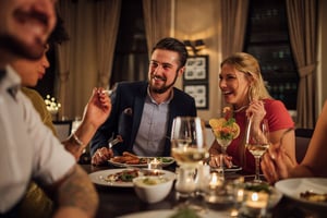 Guests enjoying dinner in a fine dining restaurant