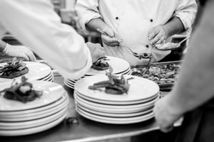 Dishes being plated