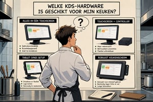 Chef vergelijkt verschillende KDS hardwareoplossingen voor een professionele keuken